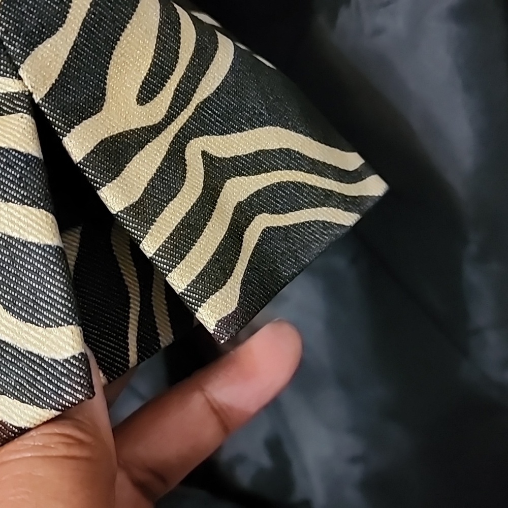 Linda Allard Ellen Tracy Womens Gold & Black Zebra Print Button Front Coat Sz 12 - Picture 9 of 10